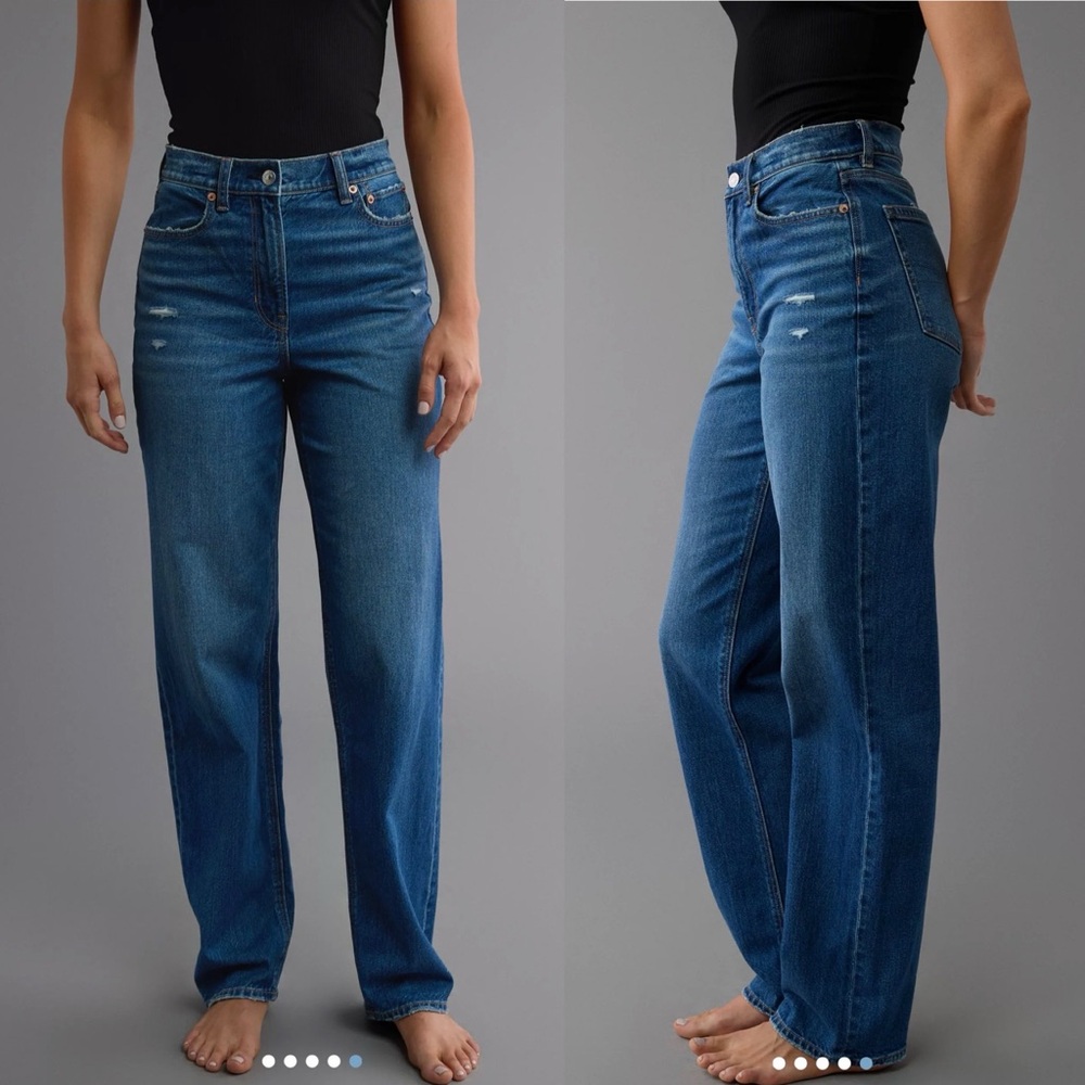 NWT American Eagle Strigid Super High Rise Baggy Straight Leg Jeans Blue 0 25 R
